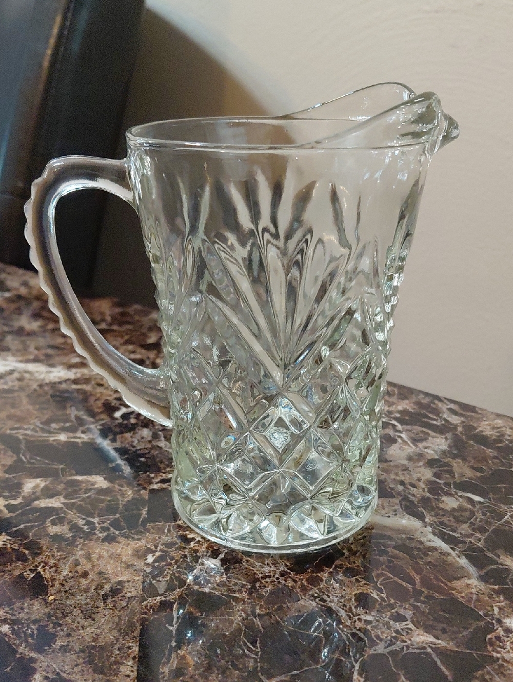 Vintage Anchor Hocking Pineapple & Fan Pattern Clear Glass Creamer/Pitcher